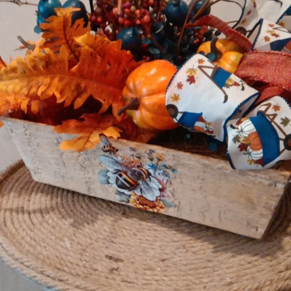 Vibrant Autumn Faux Floral Arrangement with Orange and Blue Accents